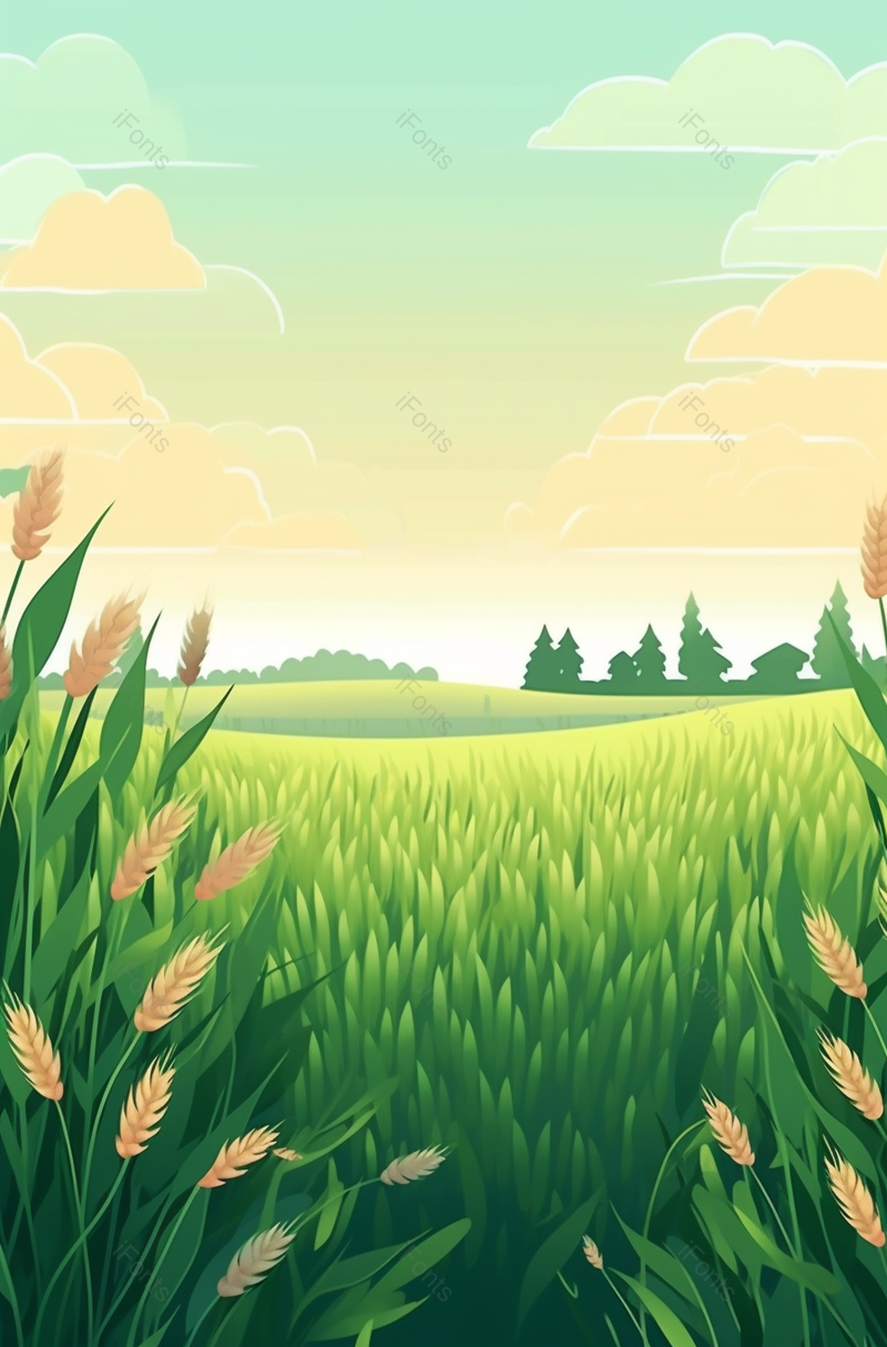 二十四节气小满节气麦穗生长谷物丰收春天夏天清晨清新卡通绿色插画,插画/手绘图,插画/手绘图库,插画/手绘图下载,插画/手绘